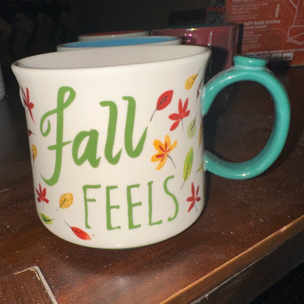 Anthropologie Fall Feels Mug with Green Handle